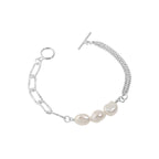 Asymmetry Hollow Chain Baroque Natural Pearl 925 Sterling Silver Bracelet