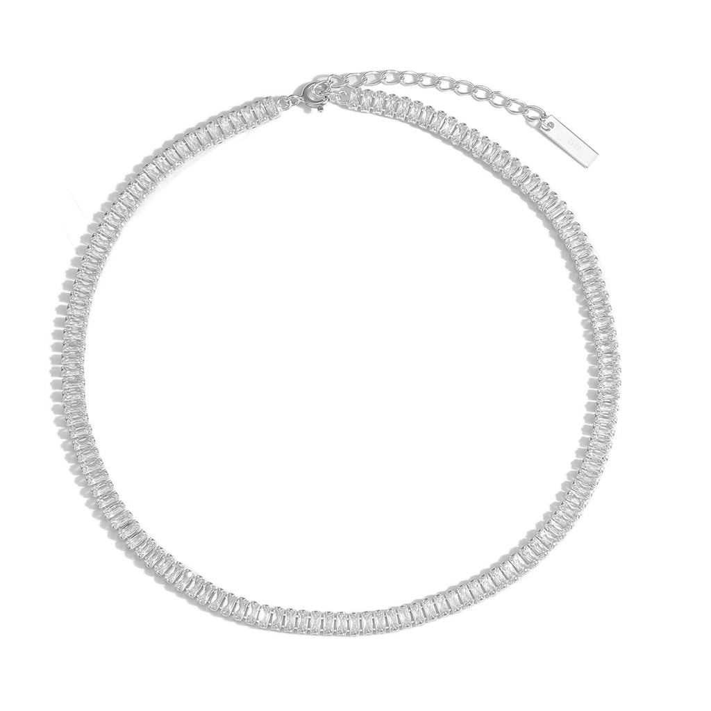 Classic Rectangle CZ Geometry 925 Sterling Silver Necklace