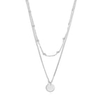 Choker Double Beads Chain Tag Coin 925 Sterling Silver Necklace