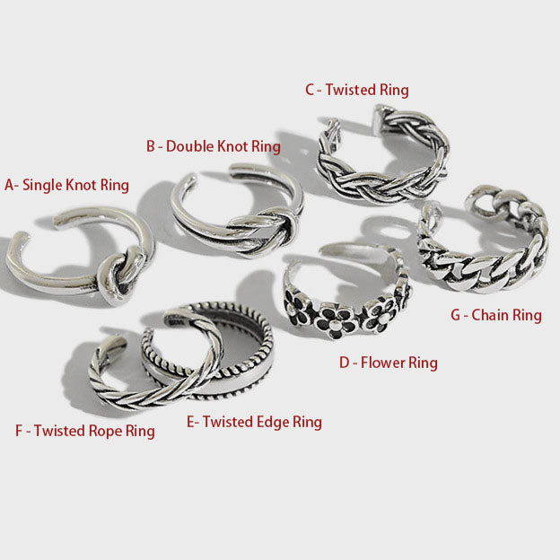 Vintage Knot Twisted Flowers 925 Sterling Silver Adjustable Tail Joint Ring