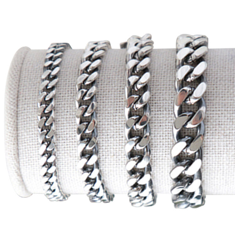Fashion Vintage Beveled Cuban Curb Bracelet Solid 925 Sterling Silver Link Chain
