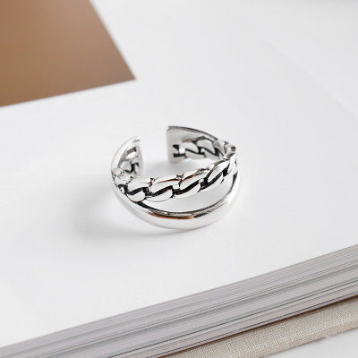 Vintage Chain Double Layer 925 Sterling Silver Adjustable Ring