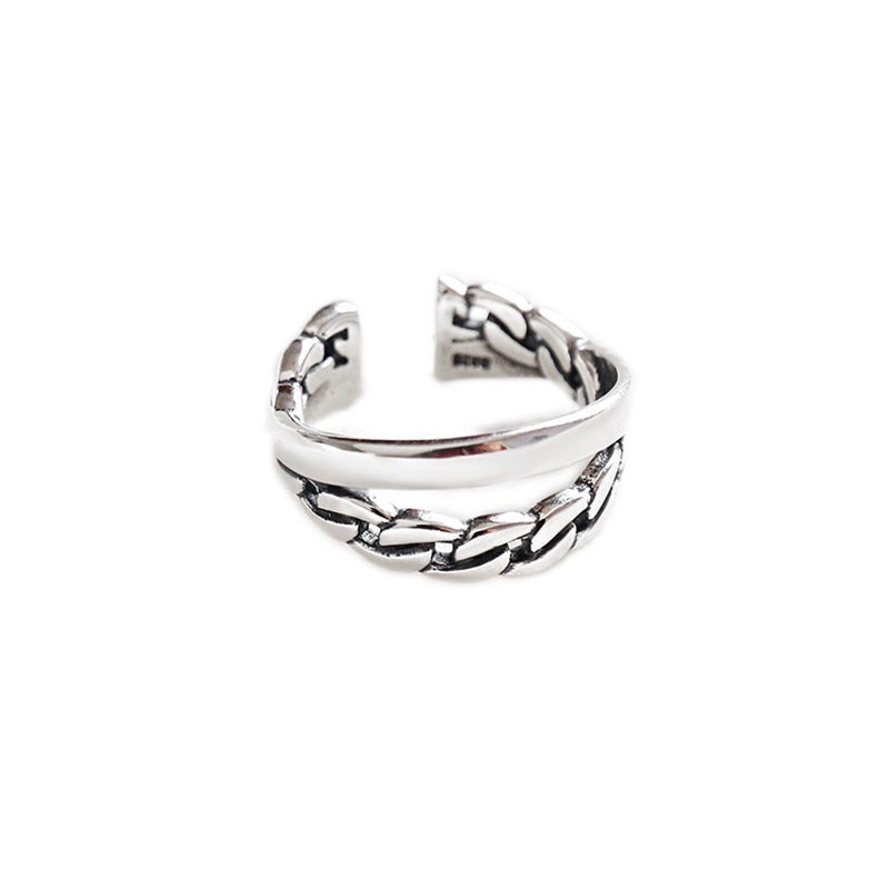 Vintage Chain Double Layer 925 Sterling Silver Adjustable Ring