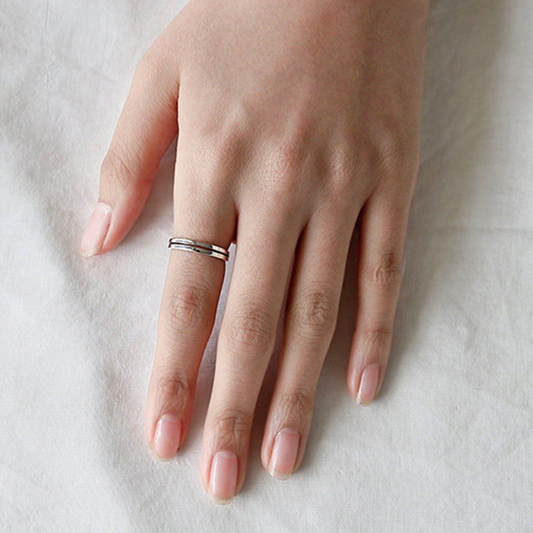 Vintage Double Layer Simple 925 Sterling Silver Adjustable Ring