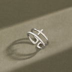 Elegant Double Layer Cross CZ 925 Sterling Silver Adjustable Ring