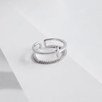 Elegant Double Layer Cross CZ 925 Sterling Silver Adjustable Ring
