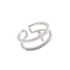 Elegant Double Layer Cross CZ 925 Sterling Silver Adjustable Ring
