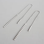 Elegant Flat Beads Tassels  925 Sterling Silver Thread Dangling Earrings