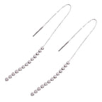 Elegant Flat Beads Tassels  925 Sterling Silver Thread Dangling Earrings