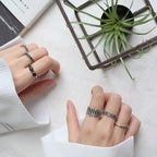 Vintage Black CZ Daisy Flower Bud Lines 925 Sterling Silver Adjustable Ring
