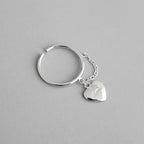 Women Simple Heart Chain 925 Sterling Silver Adjustable Ring