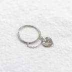 Women Simple Heart Chain 925 Sterling Silver Adjustable Ring