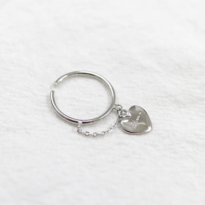 Women Simple Heart Chain 925 Sterling Silver Adjustable Ring