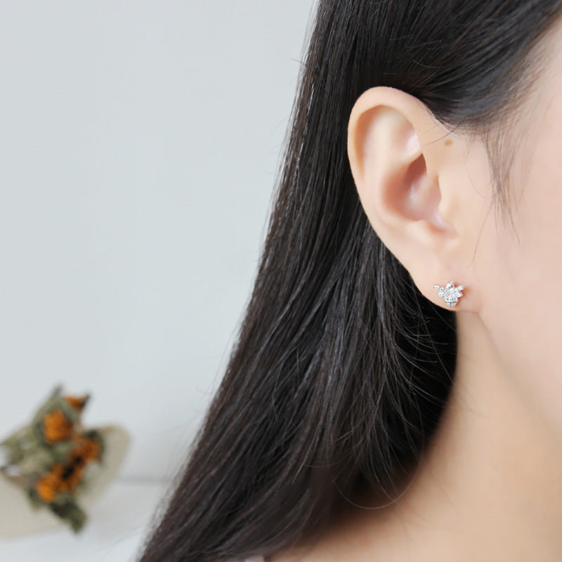 Cute CZ Honey Bee Girl 925 Sterling Silver Stud Earring(Single)