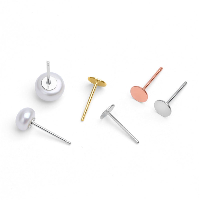 Classic Flat Round Pearl Pinto  925 Sterling Silver Stud Earrings