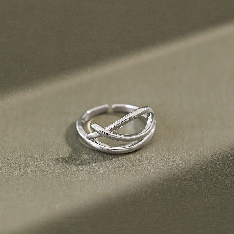 Cute Hollow Fish Lines 925 Sterling Silver Adjustable Ring