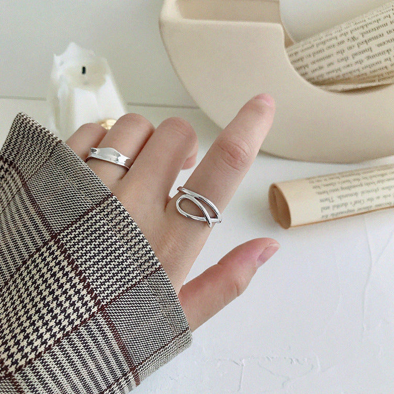 Cute Hollow Fish Lines 925 Sterling Silver Adjustable Ring