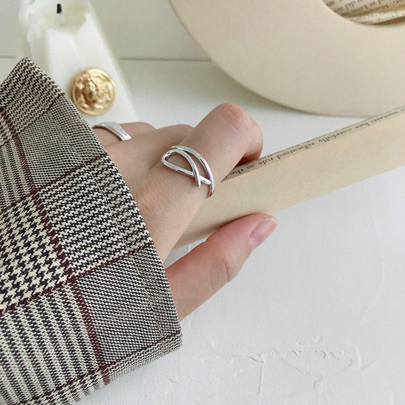 Cute Hollow Fish Lines 925 Sterling Silver Adjustable Ring