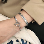 Asymmetry Vintage Curb Chain OT 925 Sterling Silver Bracelet