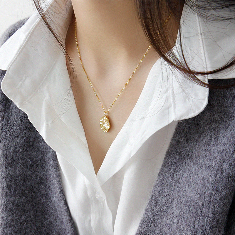 Casual Irregular Rock Stone 925 Sterling Silver Necklace