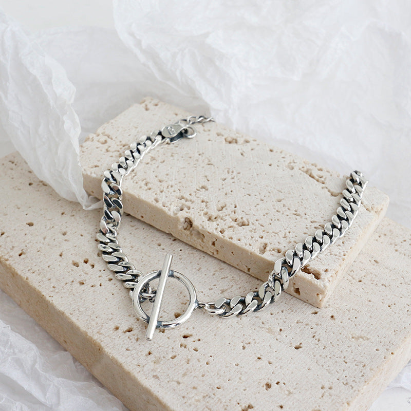 Casual Vintage Hollow Chain OT 925 Sterling Silver Bracelet