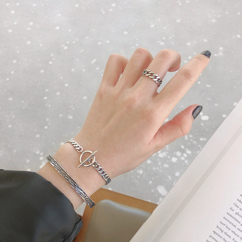 Casual Vintage Hollow Chain OT 925 Sterling Silver Bracelet