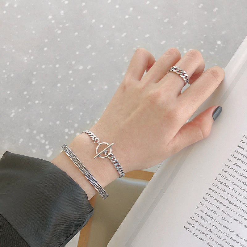 Casual Vintage Hollow Chain OT 925 Sterling Silver Bracelet