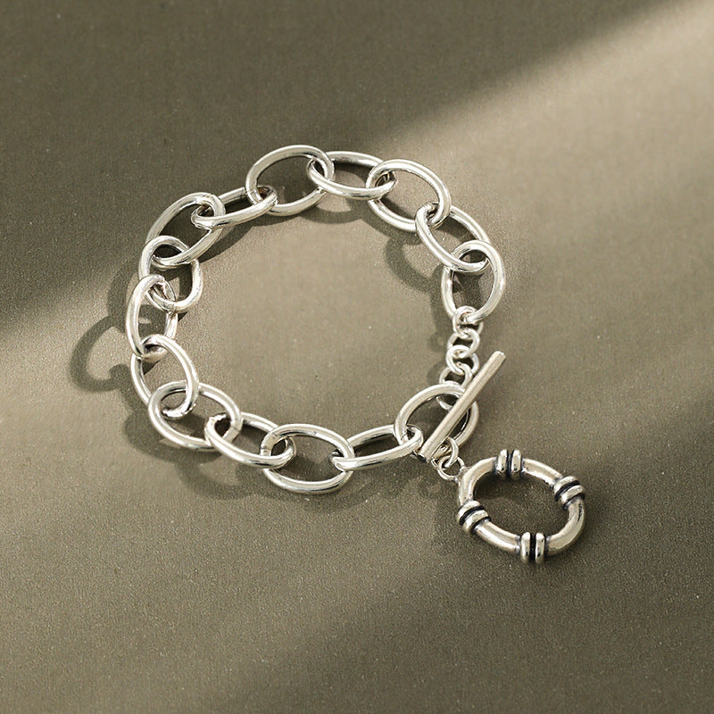 Fashion Hollow Rolo Chain Vintage 925 Sterling Silver Bracelet