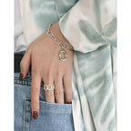 Fashion Hollow Rolo Chain Vintage 925 Sterling Silver Bracelet