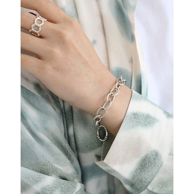 Fashion Hollow Rolo Chain Vintage 925 Sterling Silver Bracelet