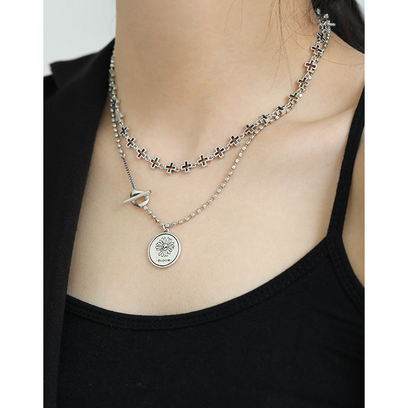 Vintage Hollow Cross 925 Sterling Silver Necklace
