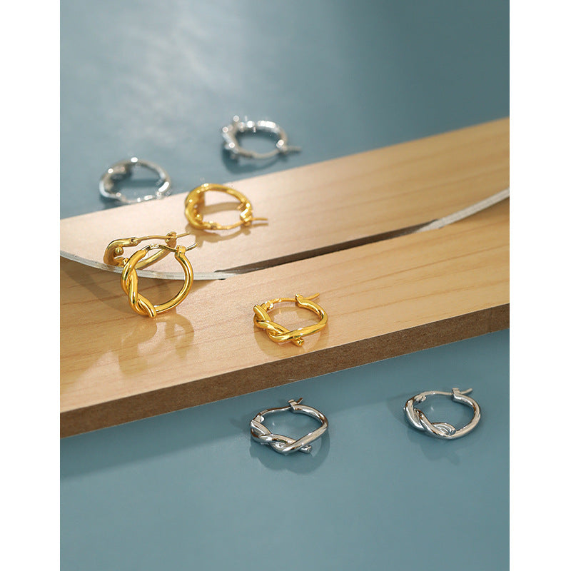 Casual Tube Twisted Rings 925 Sterling Silver Hoop Earrings