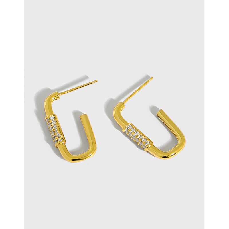 Modern CZ U Shape Geometry 925 Sterling Silver Hoop Earrings