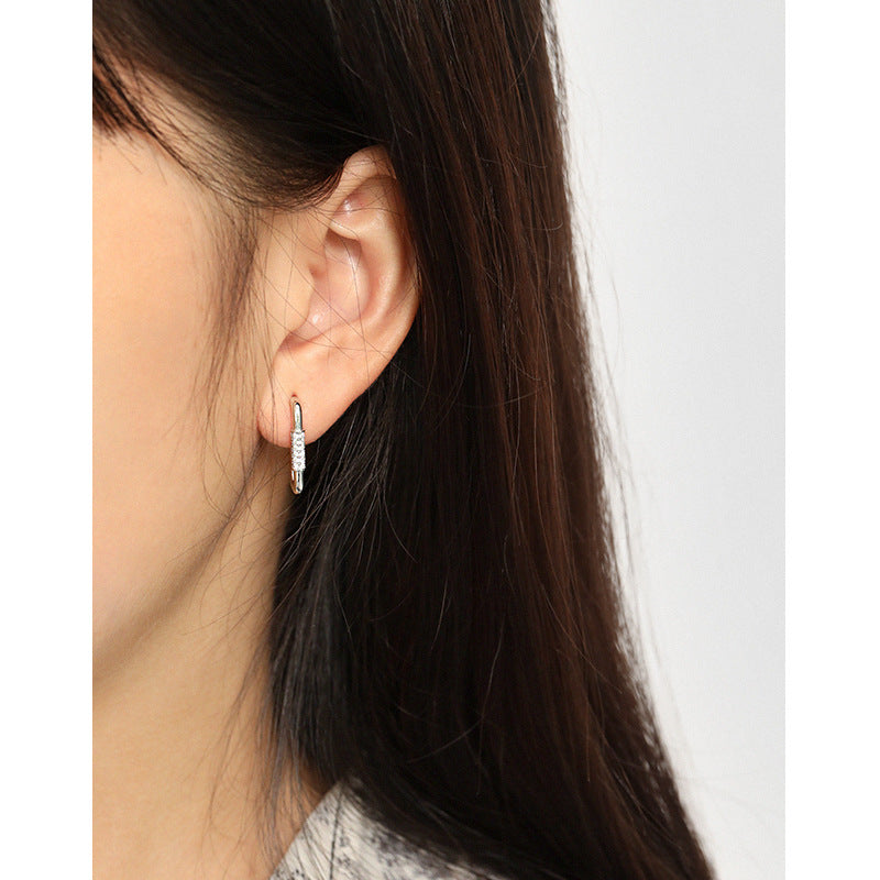 Modern CZ U Shape Geometry 925 Sterling Silver Hoop Earrings
