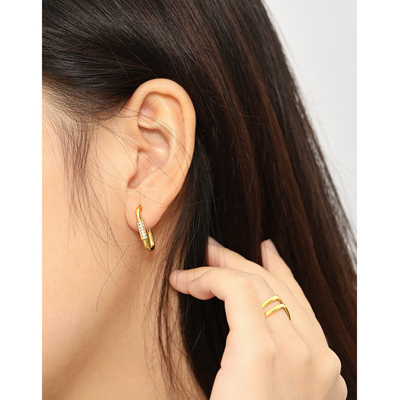 Modern CZ U Shape Geometry 925 Sterling Silver Hoop Earrings