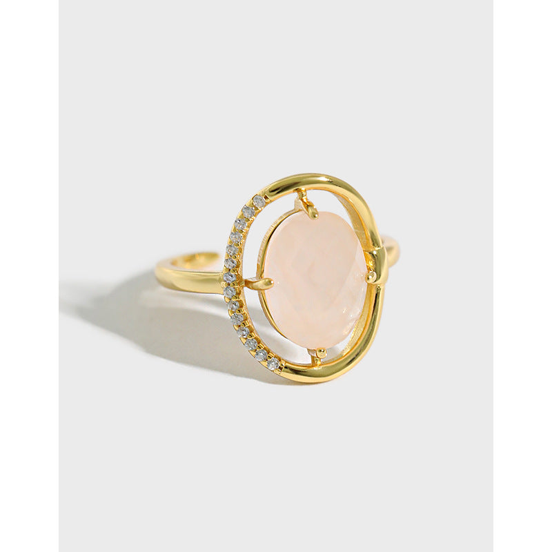 Women Round Pink CZ Circle 925 Sterling Silver Adjustable Ring