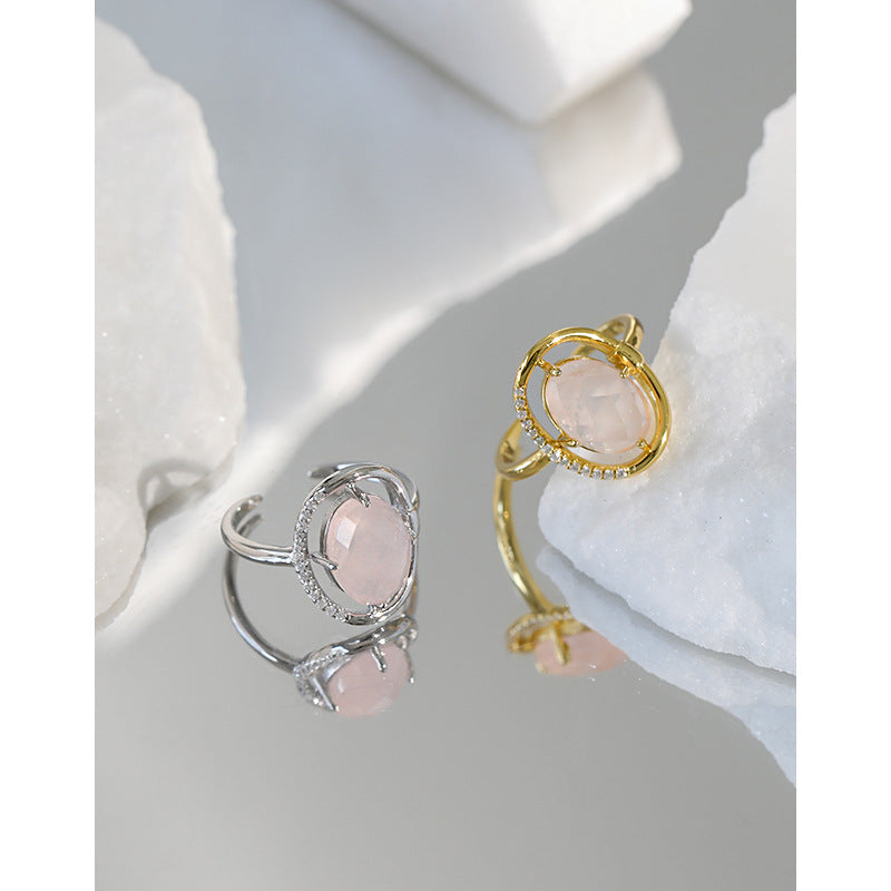 Women Round Pink CZ Circle 925 Sterling Silver Adjustable Ring