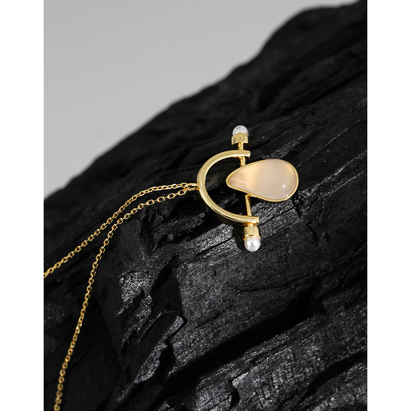 Women Waterdrop Natural Agate Shell Pearl 925 Sterling Silver Necklace