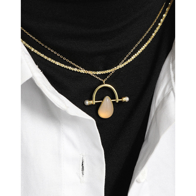 Women Waterdrop Natural Agate Shell Pearl 925 Sterling Silver Necklace