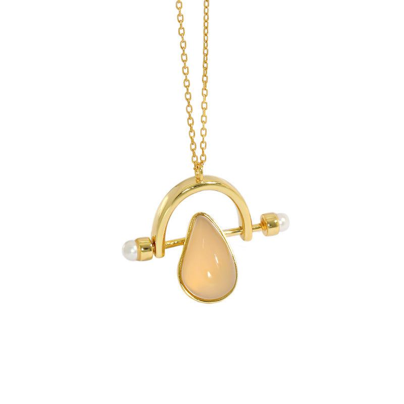 Women Waterdrop Natural Agate Shell Pearl 925 Sterling Silver Necklace