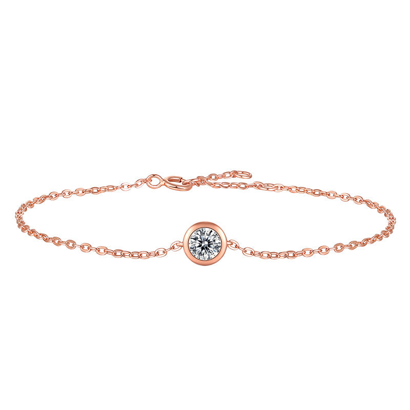 Girl Moissanite CZ Round Rolo Chain 925 Sterling Silver Bracelet