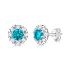 Casual Round  Moissanite CZ Heart Border Snowflake 925 Sterling Silver Stud Earrings