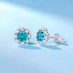 Casual Round  Moissanite CZ Heart Border Snowflake 925 Sterling Silver Stud Earrings
