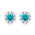 Casual Round  Moissanite CZ Heart Border Snowflake 925 Sterling Silver Stud Earrings