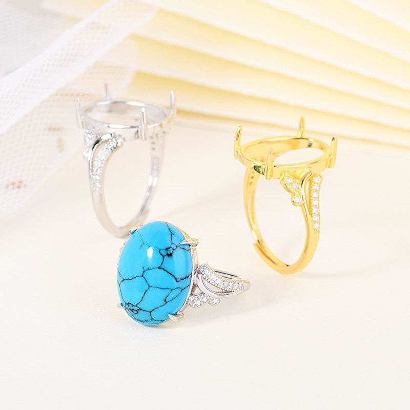 Elegant CZ 925 Sterling Silver Ring Setting for Oval Gemstone