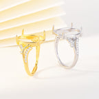 Elegant CZ 925 Sterling Silver Ring Setting for Oval Gemstone