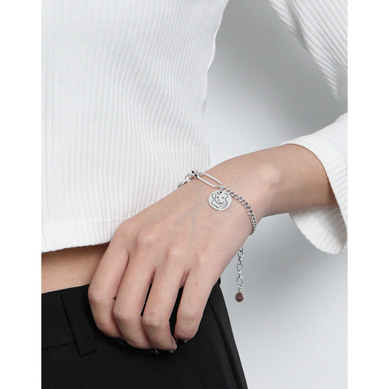 Asymmetry Curb Paperclip Chain Portrait Vintage 925 Sterling Silver Bracelet