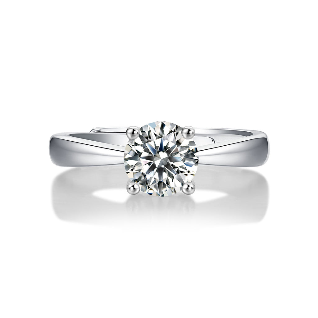 Simple Four Claw Moissanite CZ Micro Setting 925 Sterling Silver Adjustable Ring