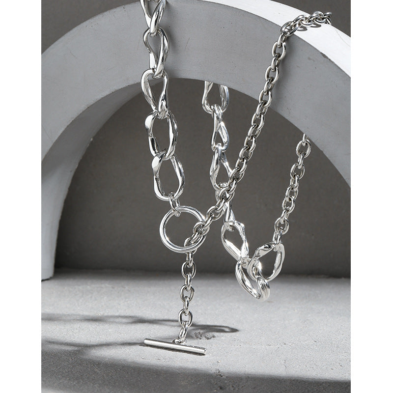 Asymmetry No Plating OT Lock Chain 925 Sterling Silver Necklace