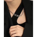 Asymmetry No Plating OT Lock Chain 925 Sterling Silver Necklace